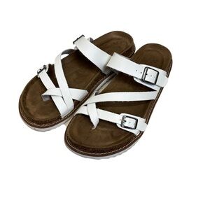 Natural Reflections White Strappy Sandals with Buckles